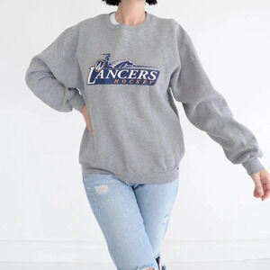 Vintage Russel Grey Lancers Hockey Crewneck Sweater Med